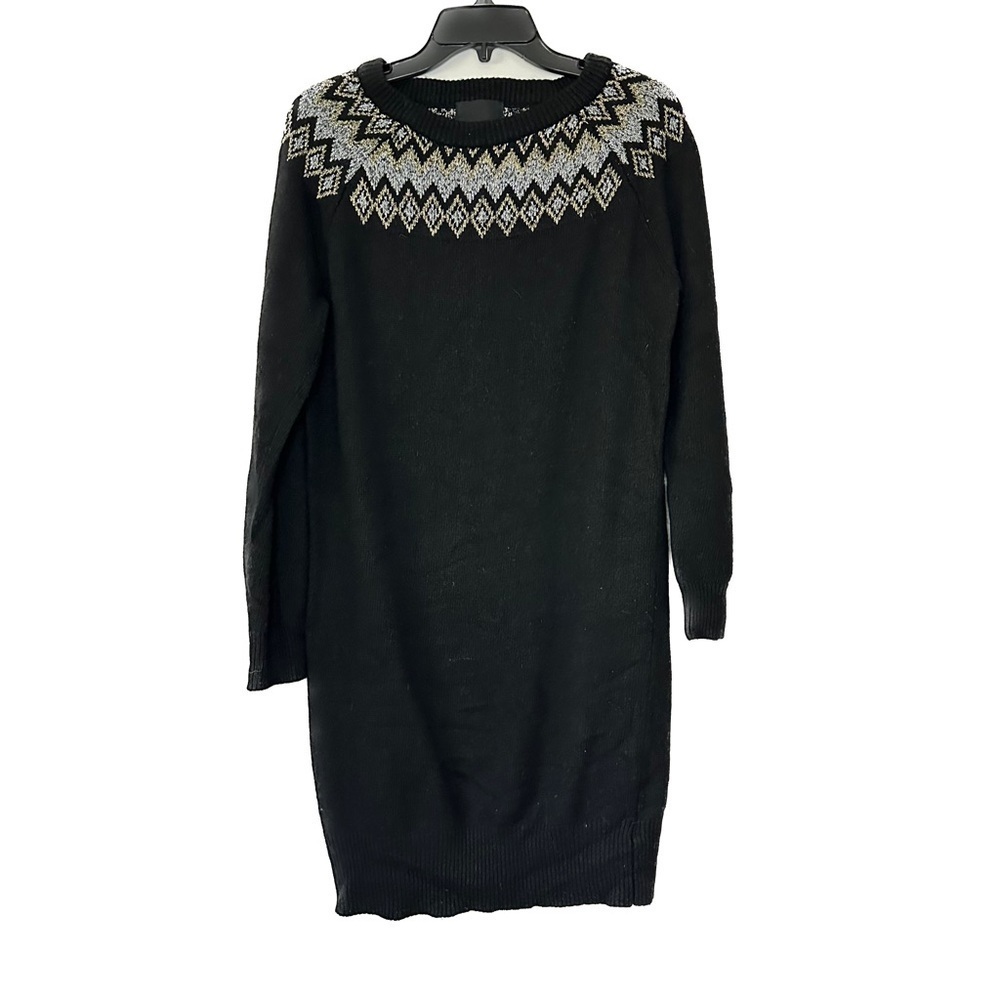 Cynthia Rowley Fair Isle Metallic Wool Crew Sweater Dress Long Sleeve Size Large
